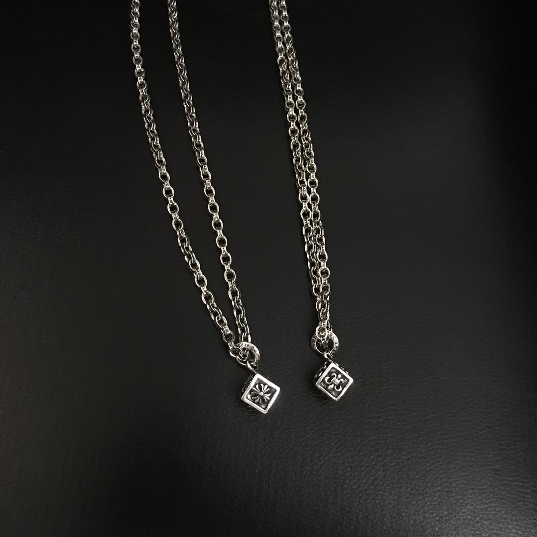 Chrome Hearts Silver Chain Necklace with Square Charm